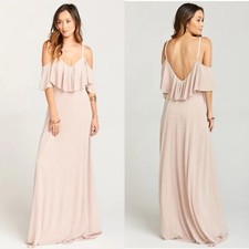 New Show Me Your Mumu Renee Metallic Ruffle Plunge Back Maxi Dress Gown M