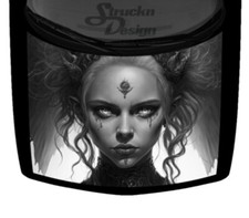 Demonic Grayscale Eyes Horns Sexy Girl Car Truck Vinyl Decal Graphic Hood Wrap