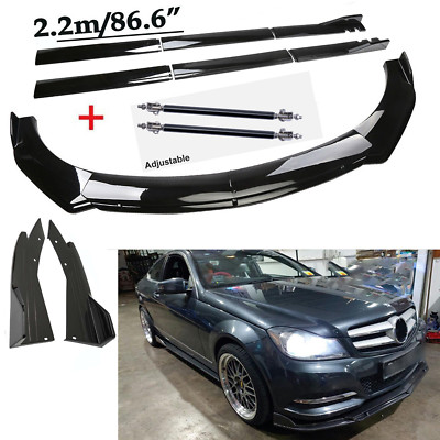 Front Bumper Lip Spoiler Splitter Body Kit+Side Skirt For Bens Glossy Black