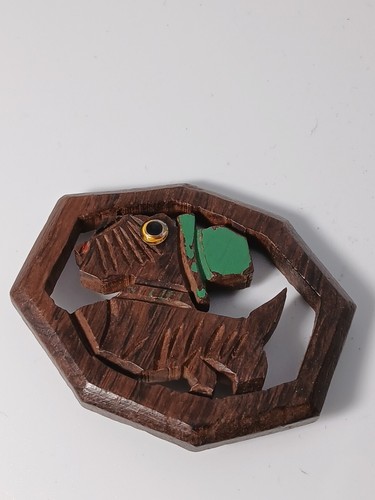 Spilla vintage in legno intagliato a mano Scottish Terrier Scotty Dog