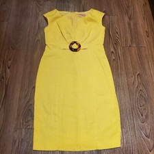 Eliza J Women S Pique Dress Yellow Minj Cinched Waist Cotton Preppy EJ0M8552
