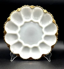 Vtg Anchor Hocking Fire King  22K GOLD TRIMMED DEVILED EGG PLATE 10"Great Cond.