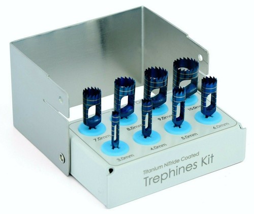 Kit de implante dental Trephine 8 piezas azul recubierto de titanio y soporte para fresas CE - Imagen 2 de 3