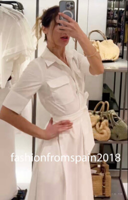 ゆみ ZARA NEW WOMAN BELTED ZW COLLECTION POPLIN MIDI DRESS OYSTER WHITE