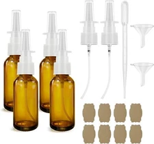 4PCS 30ML Empty Refillable Amber Glass Nasal Spray Bottle Pump Sprayers