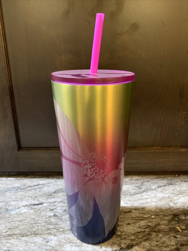 Starbucks Winter 2022 Purple Ombré Flower Stainless Steel 24oz Tumbler Cup 