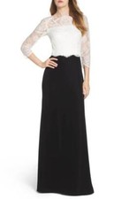 TADASHI SHOJI LACE CREPE BLACK /IVORY GOWN sz 8