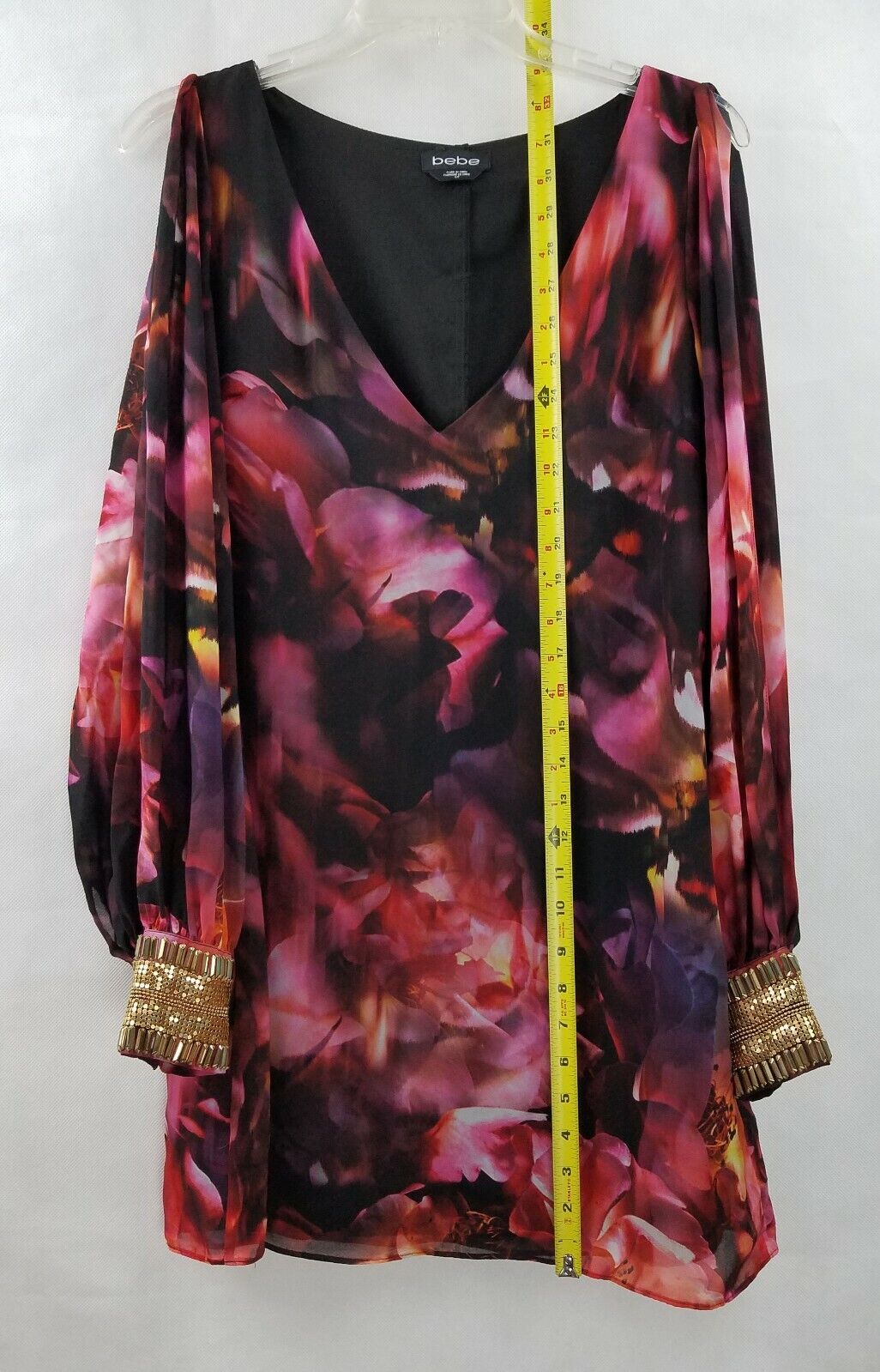 Bebe Woman's V Neck Tunic Size S Black Red Pink A… - image 9