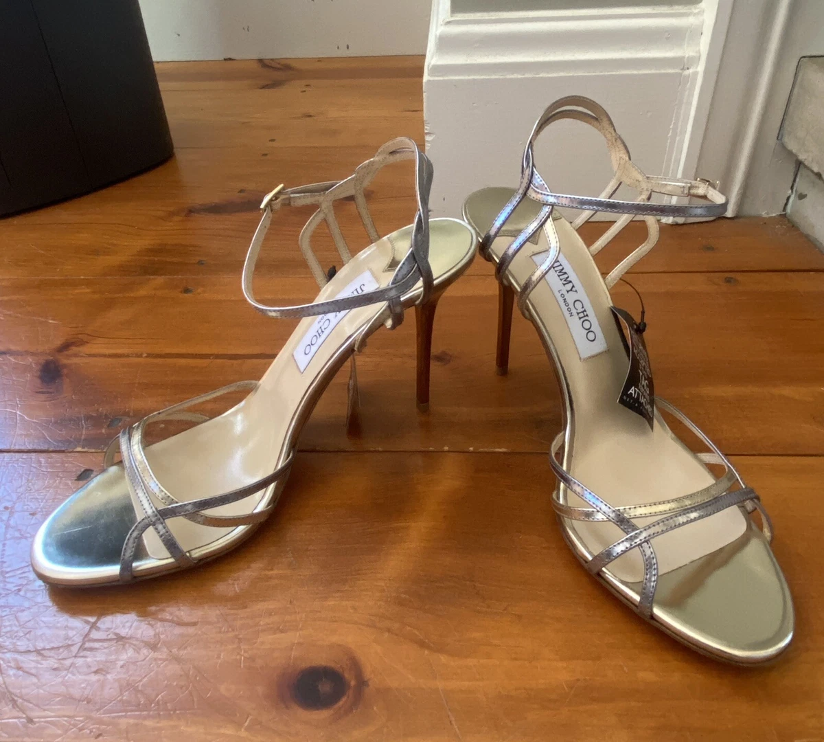 NEW Jimmy Choo Sz 40.5 US 10.5 Metallic Silver Gold Strappy