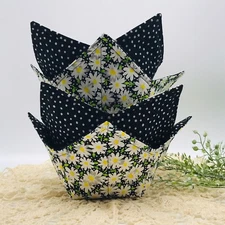 Microwave Bowl Cozy Holder, Reversible, Black Daisies, Choose Single or Set of 3