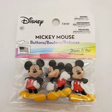 Disney Mickey Mouse 3D Buttons Dress It Up Sewing Crafts 3-Piece Set NEW Sealed