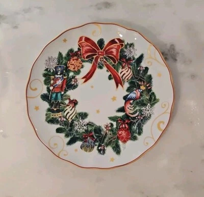 WILLIAMS-SONOMA Williams Sonoma Twas the Night Before Christmas Wreath Dinner Plate New w Tag