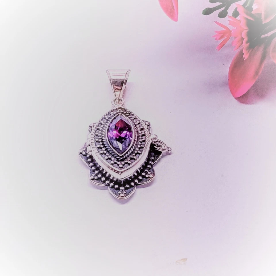 Amethyst Gemstone Handmade Poison Pendant.925 Sterling Silver Amethyst pendant - Image 4 of 4