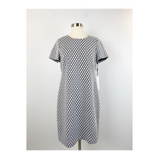 Women's Calvin Klein Sheat Dress Size 8 Black Houndstooth Knee Length Stretch 