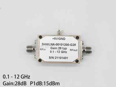 0.1-12GHz 100-1200MHz gain 28dB 15dBm RF microwave low noise amplifier