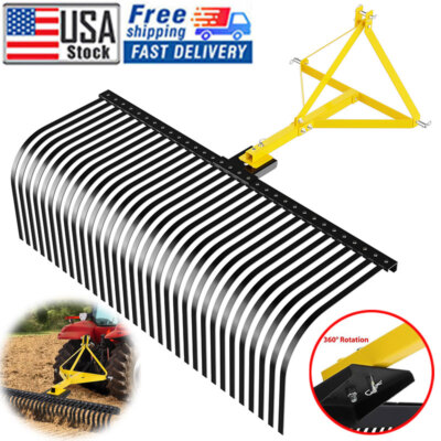 #ad 60quot; Landscape Rock Rake 3 Point Cat 1 Tractor Attachment Soil Gravel Lawn Heavy $290.79