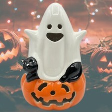 Halloween Jack O Lantern, Black Cat Ghost LED Figurine Shelf Decor