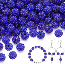 100 pcs 10mm Rhinestone Beads for Jewelry Making, Dark Blue Shiny Round Shamball