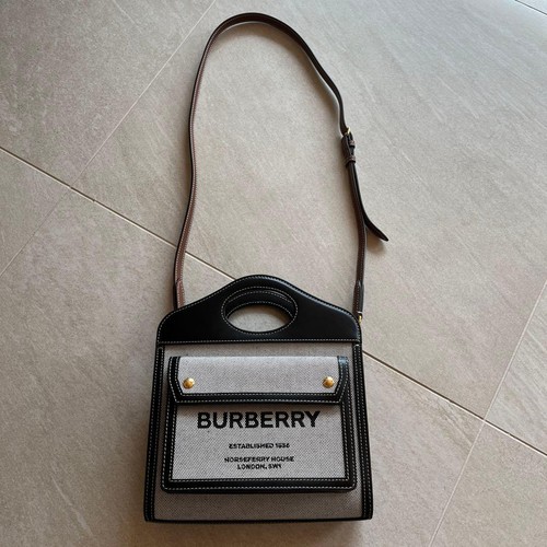 Burberry Mini Pocket Bag 80317461 Canvas Leather Crossbody Tote Horseferry Print
