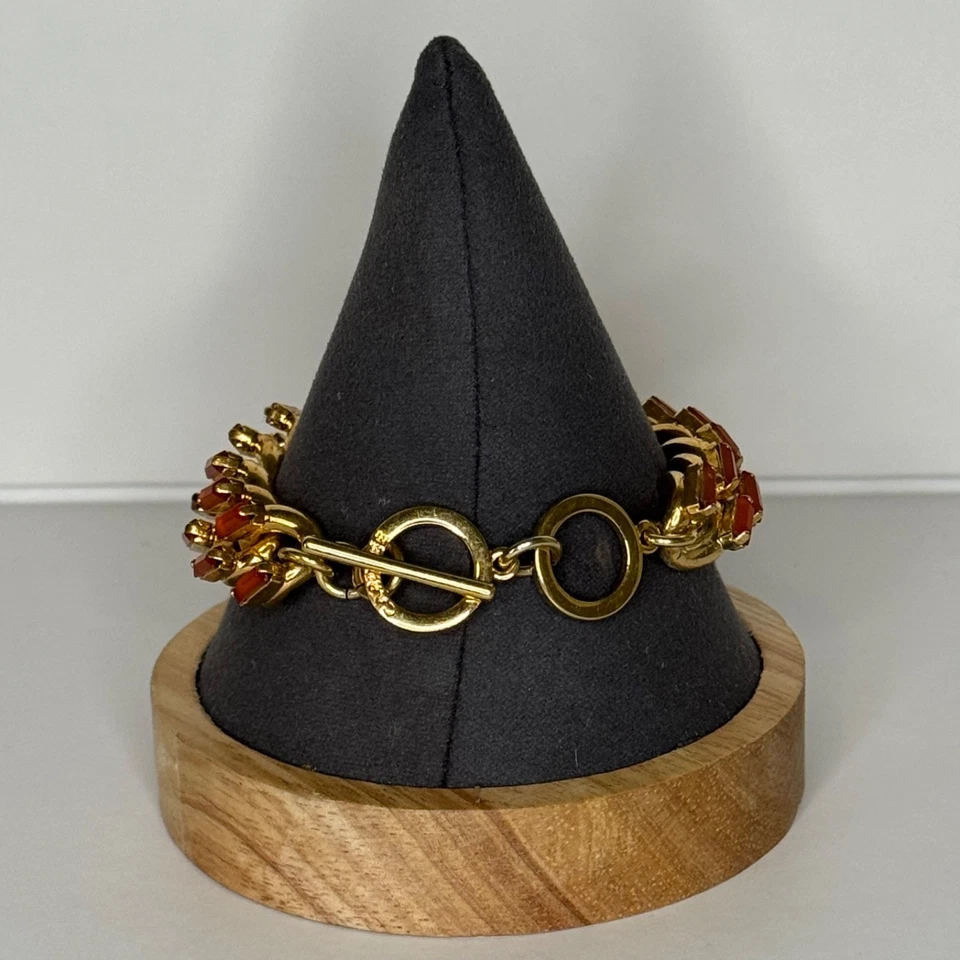 Pulsera Gruesa Carolee Naranja Baguette Vidrio Cierre Palanca Tono Dorado Foto 3 de 4