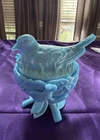 Vintage Westmoreland Blue Milk Slag Glass Hen Robin on Nest Lidded Candy Dish