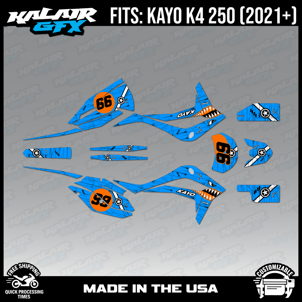 Graphics Kit for Kayo K4 250 (2021-2026) Predator Series - CYAN | eBay