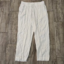 Athleta Retreat Linen Jogger Pants Womens Size M Relaxed Drawstring White Pocket