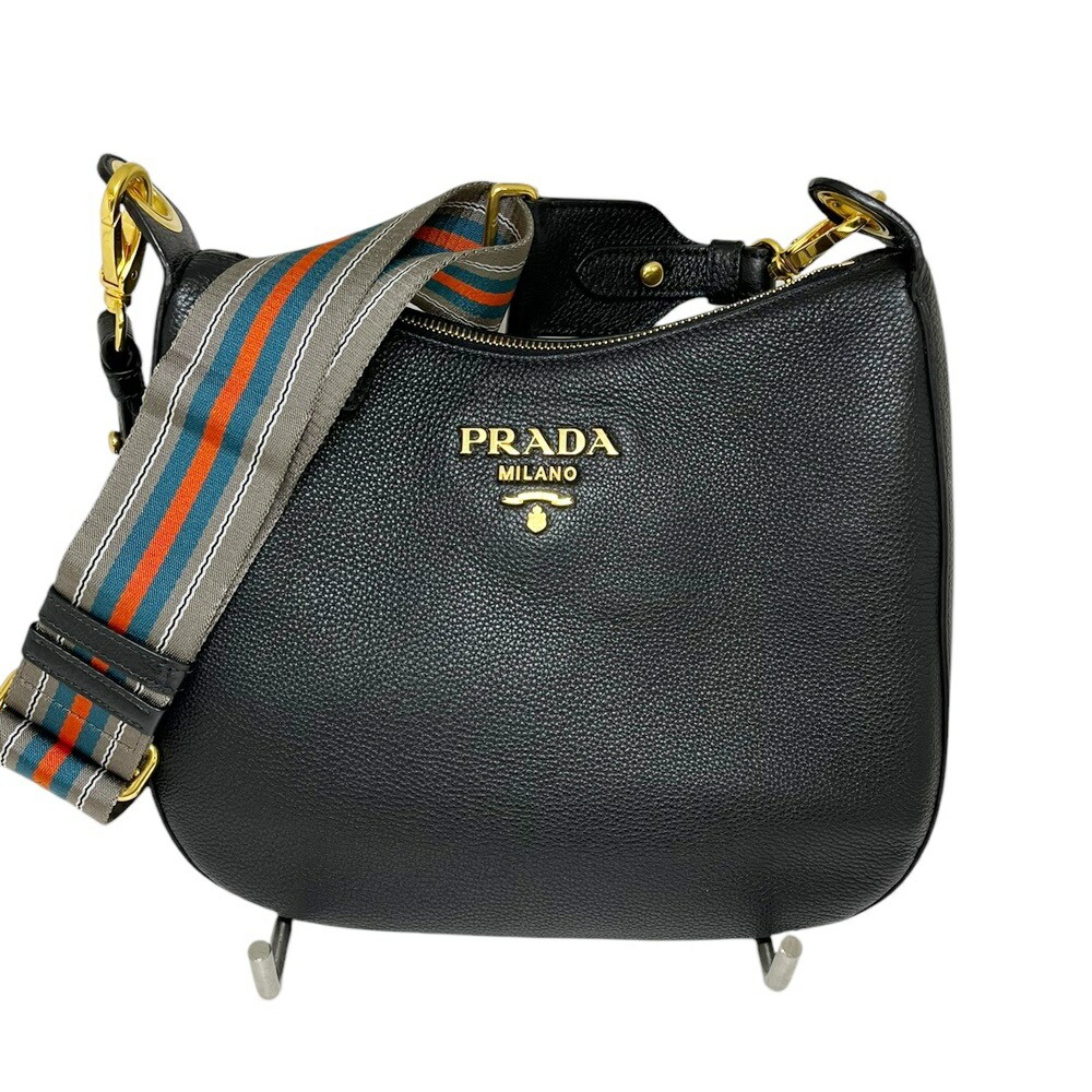 Prada Vittero Phoenix Leather Adjustable Crossbody Shoulder Bag in Black