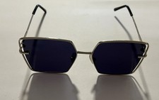 Hexagonal Silver Metal Sunglasses Blue Lens 54-17-141 Cat 3 UV Unisex