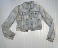 Free People XS Cropped Jean Jacket Distressed Light Wash Denim Button Up