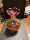 Murano Art Glass Perfume Bottle Hand- Painted  Flower Stopper Italy Vtg — photo 1