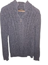 Tasso Elba Mens Medium 1/4 Zip Pullover Cable Knit Sweater Mock Neck Gray