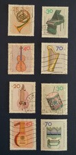 Vollst&auml;ndige 8er Sammlung BRD Btiefmarken: historische Musikinstrumente