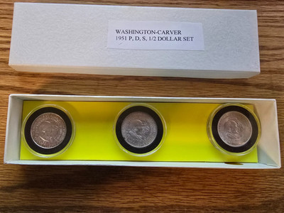 1951 WASHINGTON-CARVER COMMEMORATIVE HALF DOLLAR - SET OF 3 'P, D, S' UNC