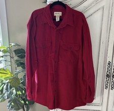 Eddie Bauer Shirt Mens XXL Tall Solid Red Flannel Cotton Workwear