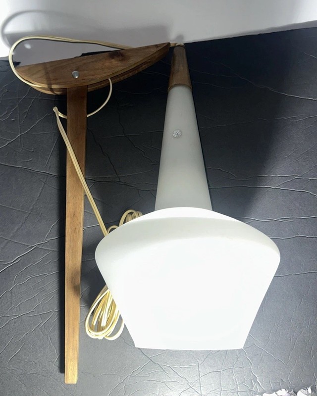 60s Mid Century Modern Italian White Glass Globe Hanging Light Lamp Fixture 