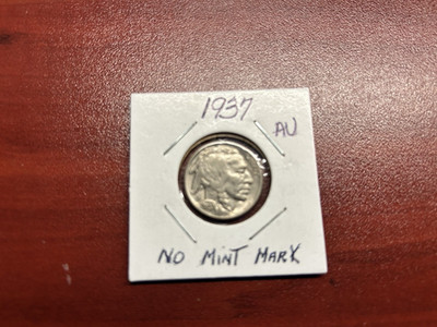1937 Buffalo Nickel No Mint Mark Error Letters