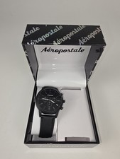 Reloj analógico Aeropostale para hombre con correa de cuero sintético negro viene con caja NUEVO