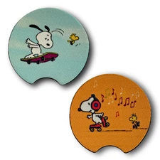 Skating Snoopy Car Coasters – Roller Skates & Skateboard – set of 2