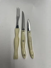 CUTCO 1720 PARING KNIFE & 1721 TRIMMER KNIFE 1726 Fork Used White Yellow