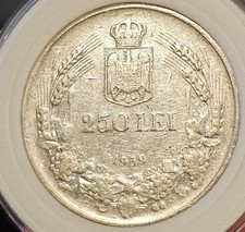 Romania 1939 Carol II 250 Lei World Silver Coin XF