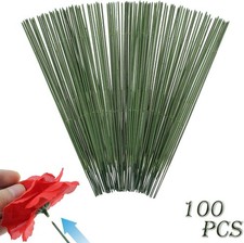 100 Pcs Floral Wire 10in Bendable Artificial Flower Stems Dark Green for DIY Cra
