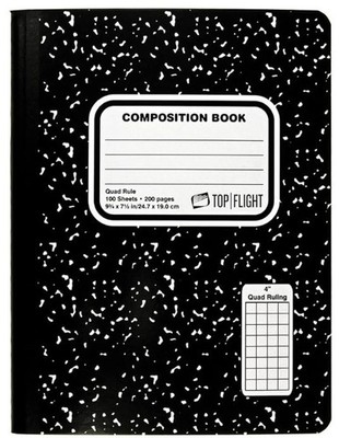 Top Flight Sewn Marble Composition Book, Black/White, Quad Rule, 4 Squares