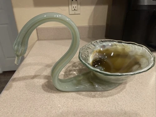 Vintage Murano Style Glass Swan Decorative Bowl