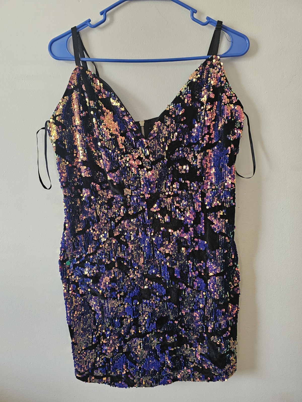 Fashion Nova Paint The Town Bodycon Dress XL Multicolor Sequin Velvet V-Neck