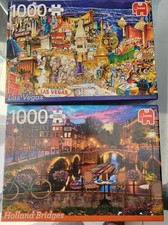 Jumbo Lot 2 puzzles traditionnels 1000 pièces Villes Las Vegas & Holland Bridges