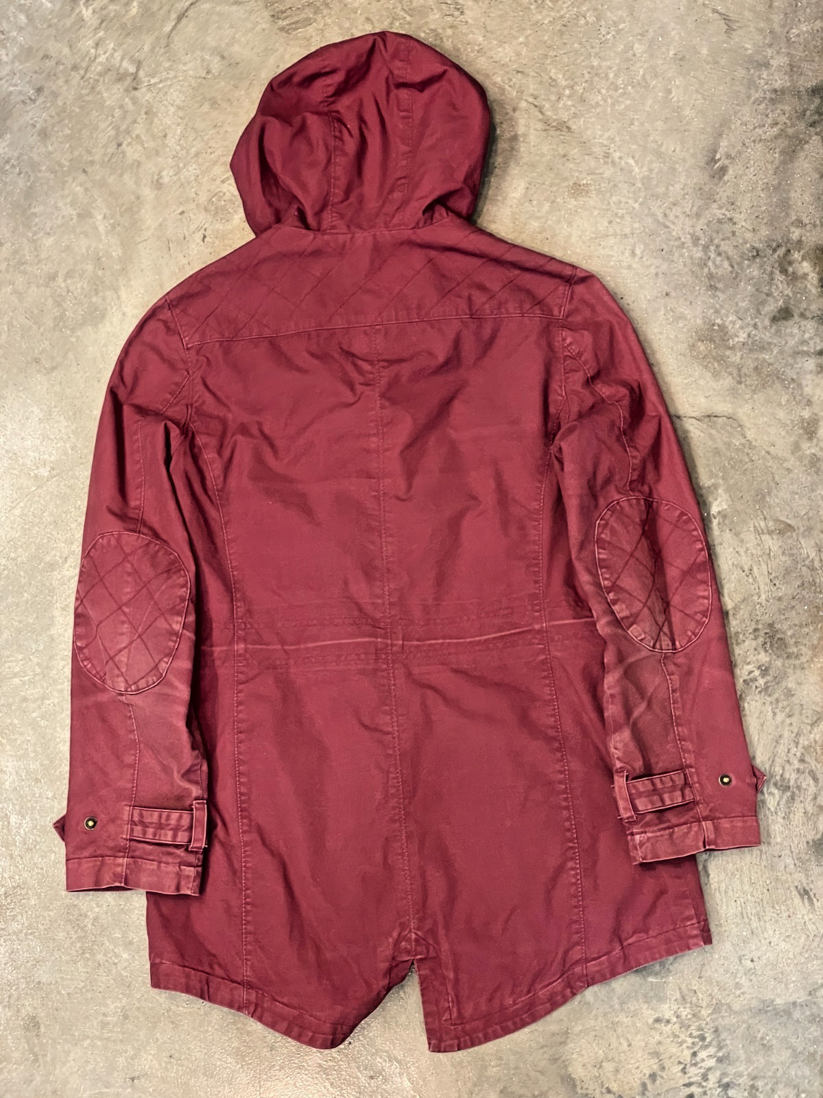 L.L.Bean Field Jacket Womens M Burgundy Hooded Utility Coat Quilted Elbows thumbnail 2