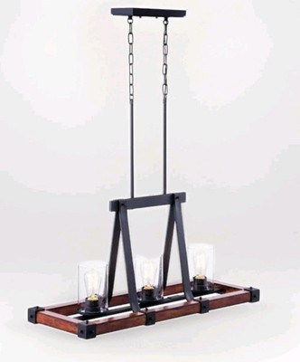Kichler Barrington 3-Light Distressed Black Rustic Wood Hanging Farmhouse Light
