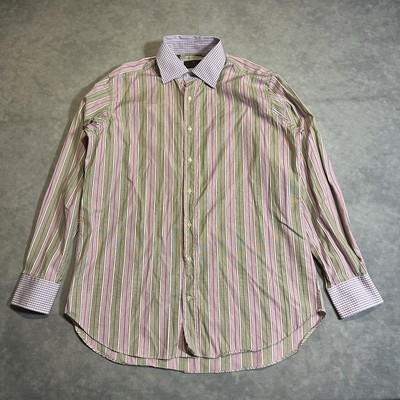 ETRO MILANO Shirt Men 43 Made In Italy Luxury Italian Designer Striped Flip Cuff