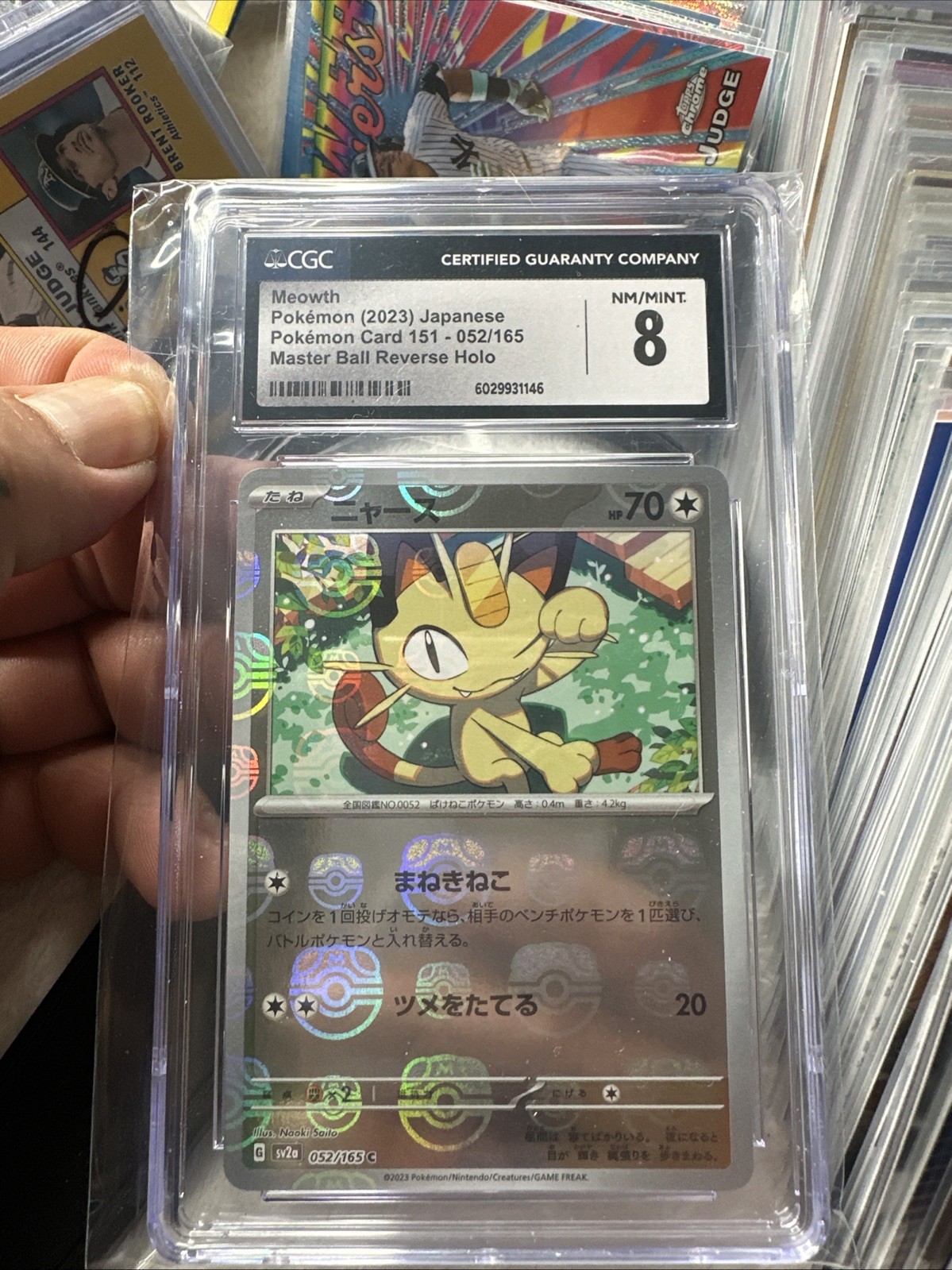 CGC 8.5 NM/MINT+ Japanese Pokemon 2023 Meowth 052/165 Master Ball Rever 151 SV2a